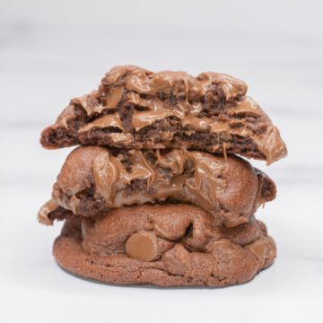 Chocolate Pudding Cookies stacked on top of each other