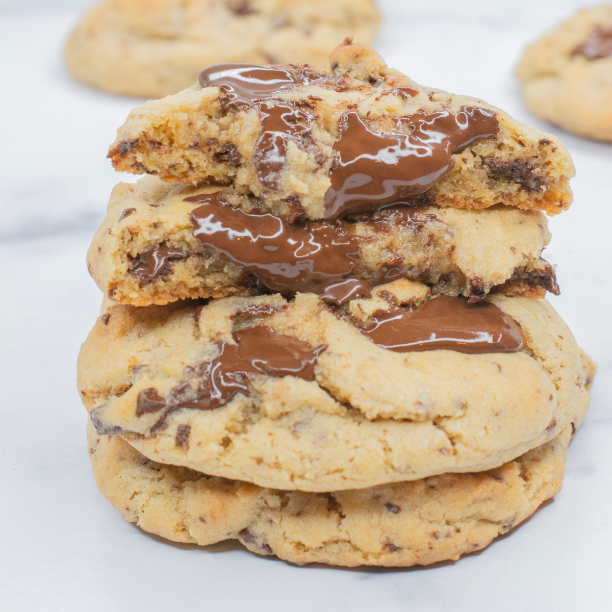 Stacked chocolate chip cookies