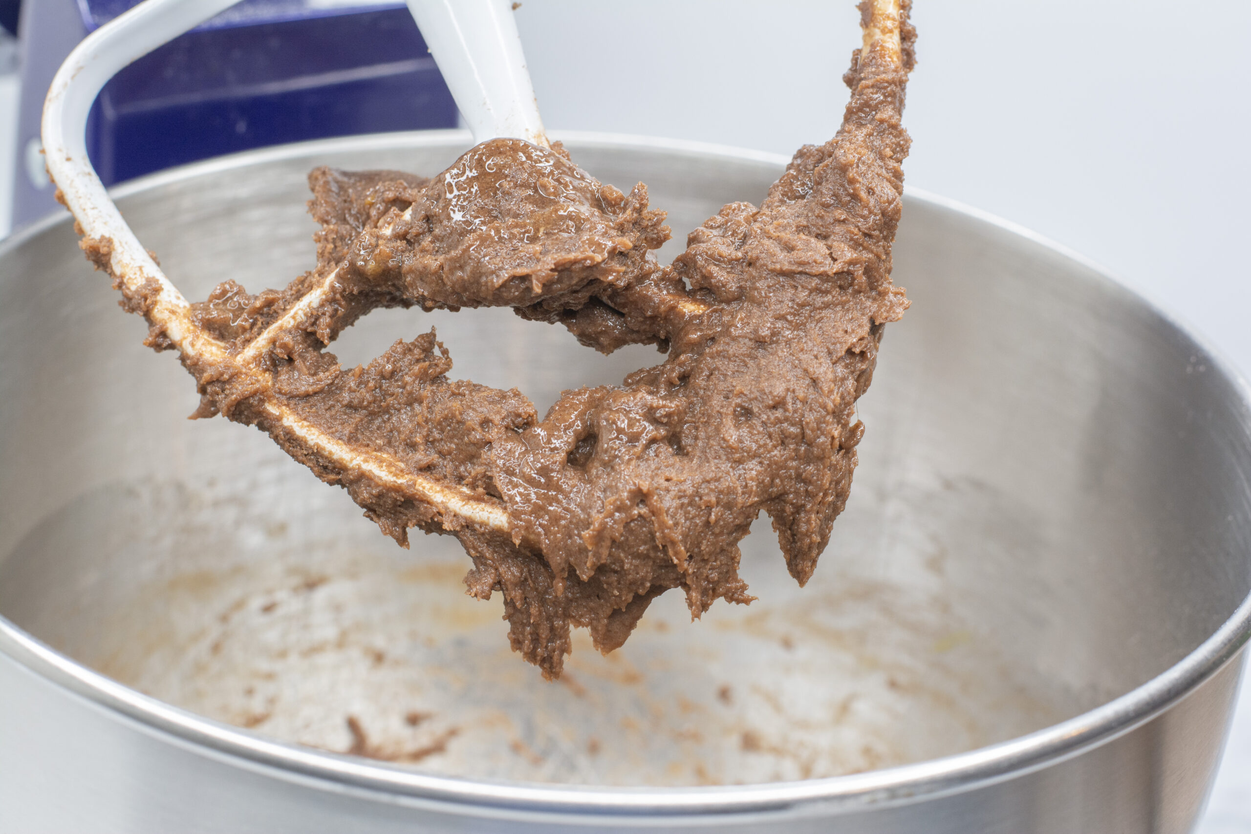Butter and sugars mixed together in KitchenAid mixer.