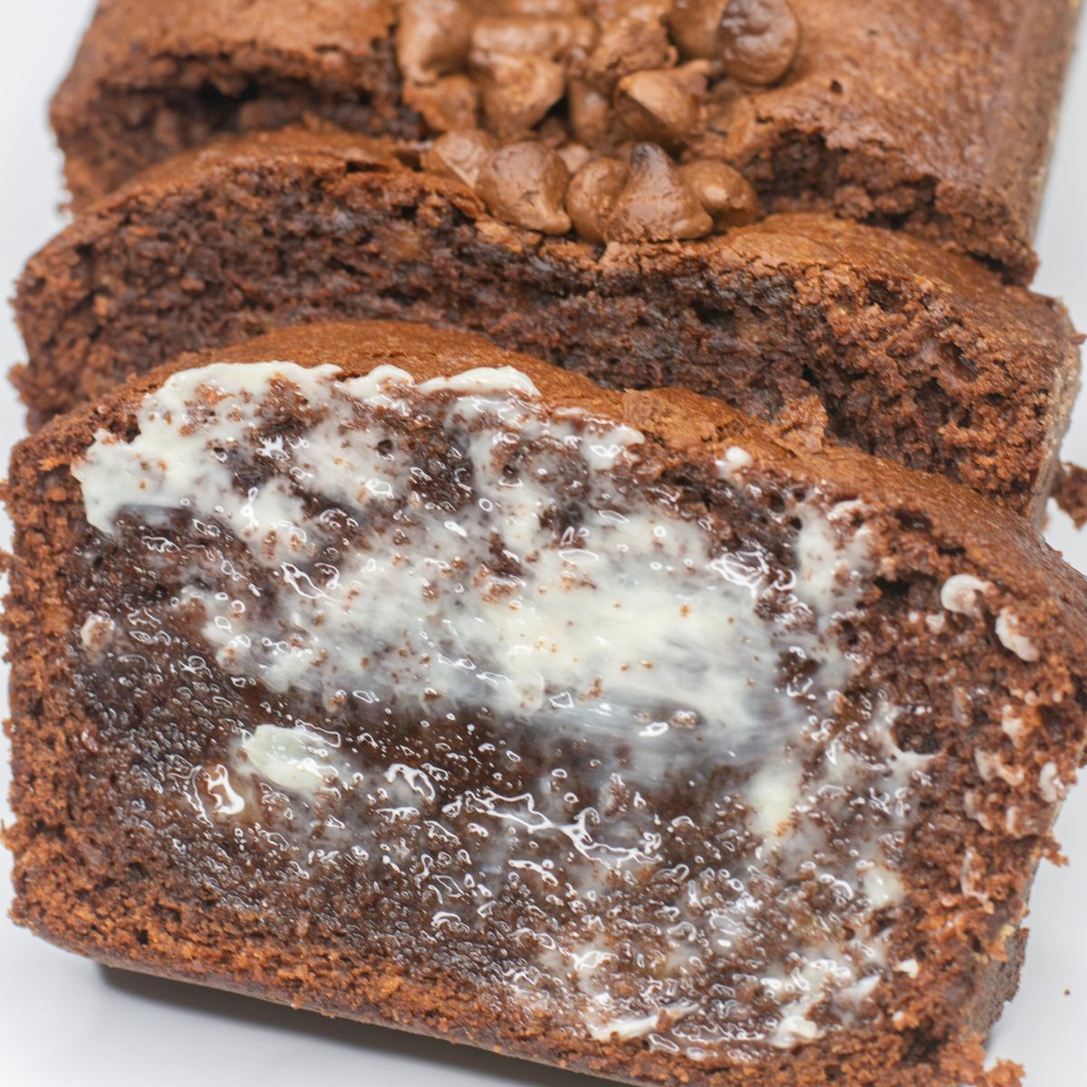 Chocolate Banana Bread with Butter on Top