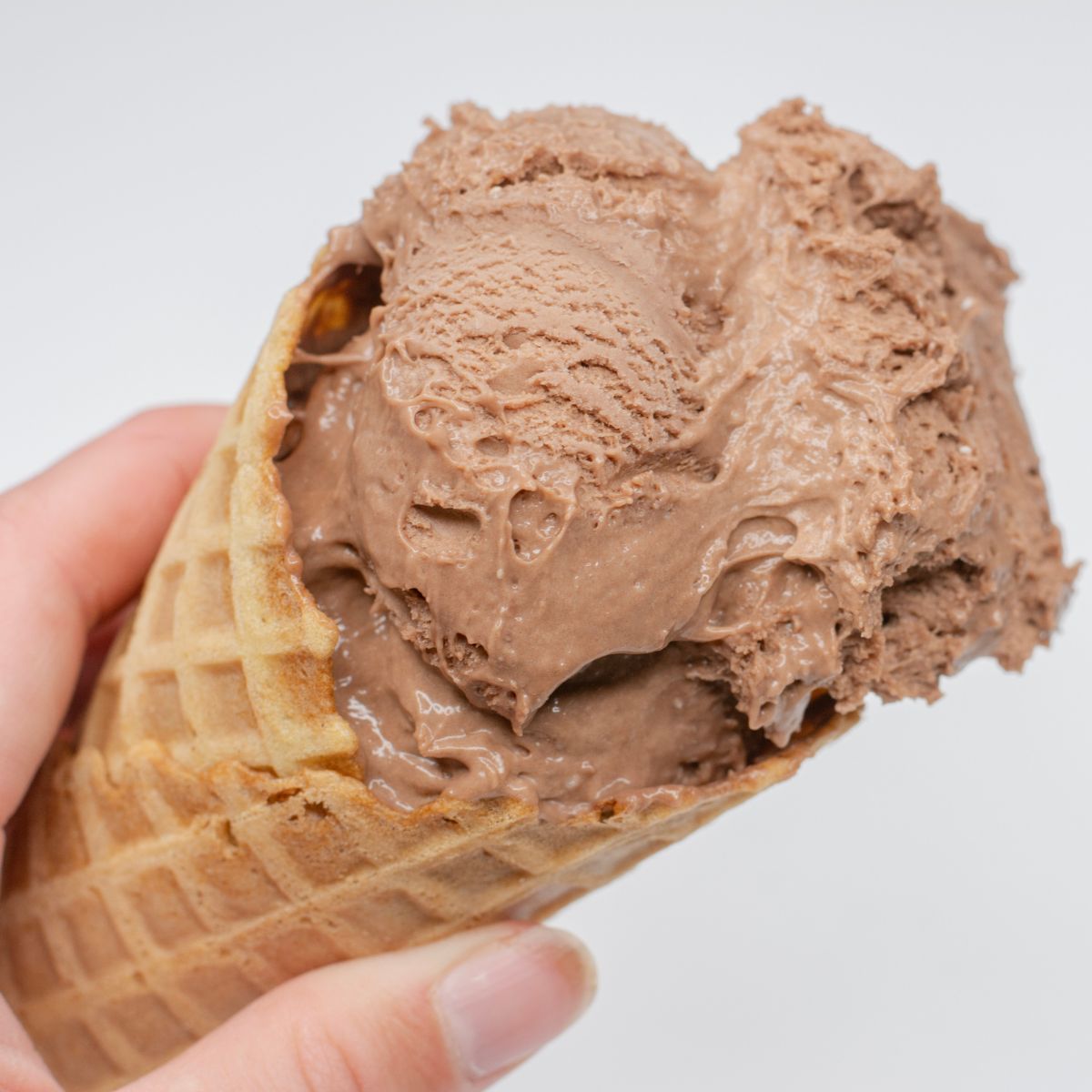 Chocolate Cake Batter Ice Cream (no-churn) in an ice cream cone