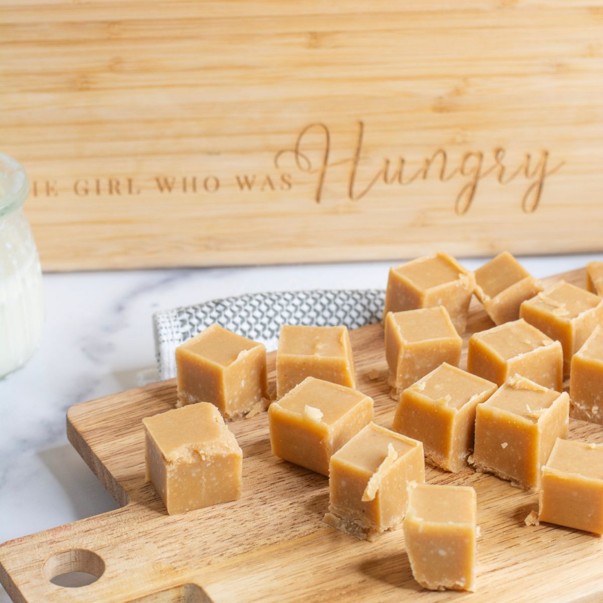 Easy Peanut Butter Fudge cut into cubes