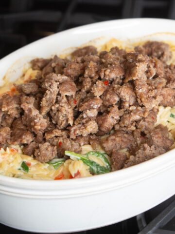 Sausage Boursin Baked Orzo
