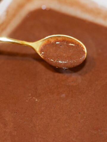 chocolate protein chia pudding in a container