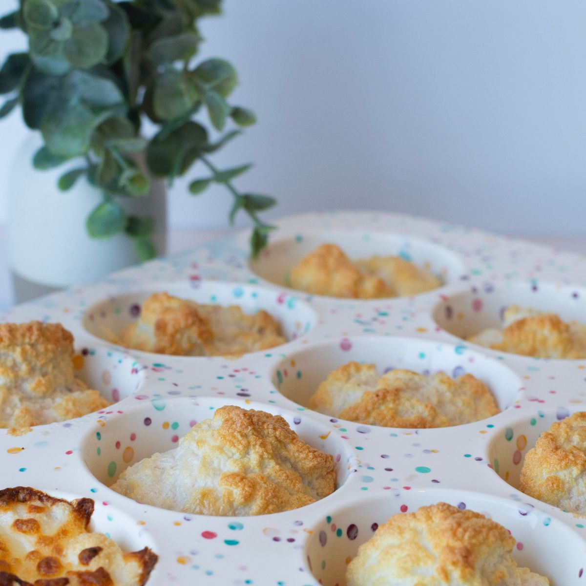 High-Protein fluffy cinnamon bites in cupcake pan fully cooked and out of the oven.